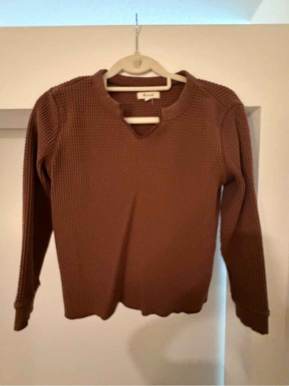Madewell Chest-Notch Waffle Knit Sweater in Brown